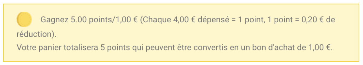 Explications des Points de Fidélité acquis